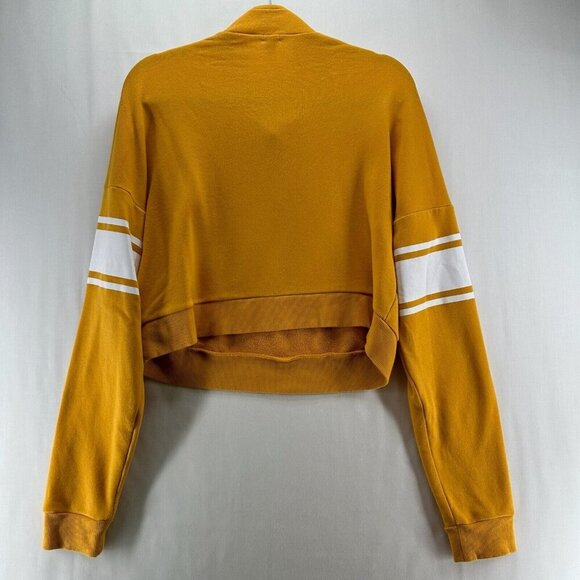 Guess Cropped Sweater Women Sz L Quarter Zip Spellout Pullover Activewear Yellow - Picture 2 of 12